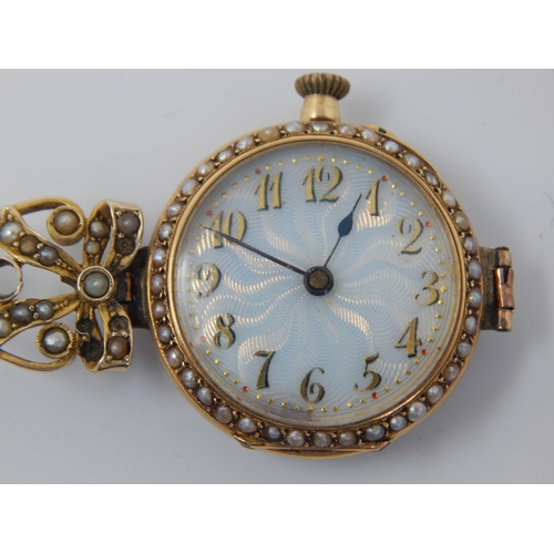 241 - Ladies 18ct Gold Fob Watch with Mother of Pearl Dial, Blue Enamel & Diamond Set Back with added Gold... 