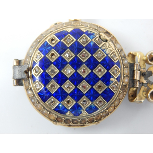 241 - Ladies 18ct Gold Fob Watch with Mother of Pearl Dial, Blue Enamel & Diamond Set Back with added Gold... 