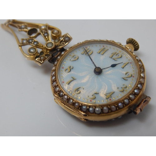 241 - Ladies 18ct Gold Fob Watch with Mother of Pearl Dial, Blue Enamel & Diamond Set Back with added Gold... 