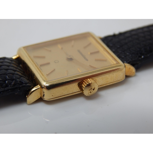 242 - Ladies 18ct Gold Jaeger-Le Coultre Wristwatch on Black Leather Strap