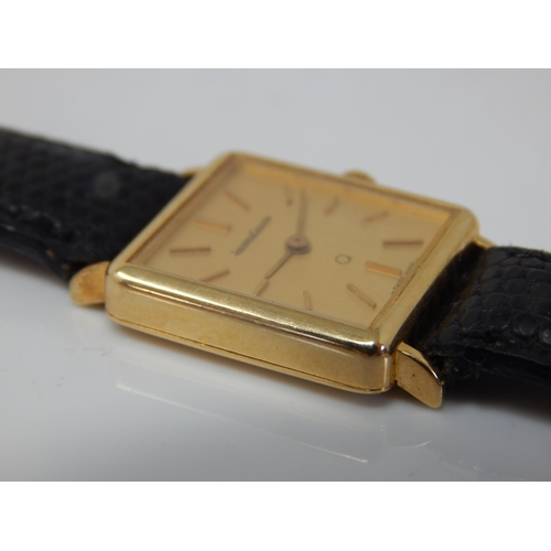 242 - Ladies 18ct Gold Jaeger-Le Coultre Wristwatch on Black Leather Strap