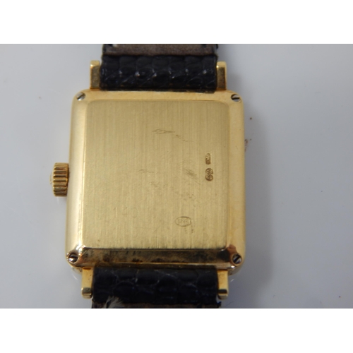 242 - Ladies 18ct Gold Jaeger-Le Coultre Wristwatch on Black Leather Strap