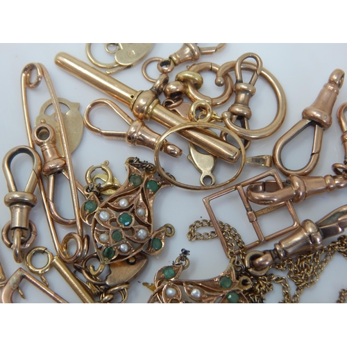 246 - A Quantity of 9ct Gold Oddment including Omega Buckle, Padlock Clasps, T-Bars etc: Weight 65.5g