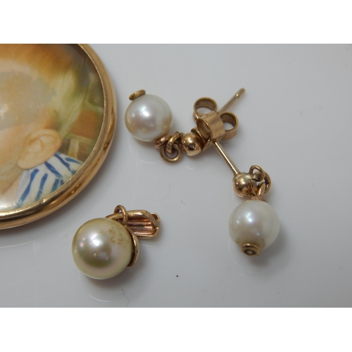 248 - 9ct Gold & Pearl Earrings with Matching Pendant together with a 9ct Gold Framed Double Sided Locket:... 