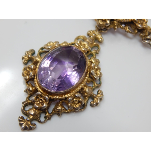 290 - Antique Possibly Austrian 835 Silver & Gilded Amethyst Set Necklace with Detachable Pendant.