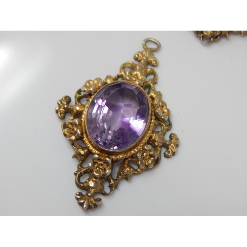 290 - Antique Possibly Austrian 835 Silver & Gilded Amethyst Set Necklace with Detachable Pendant.