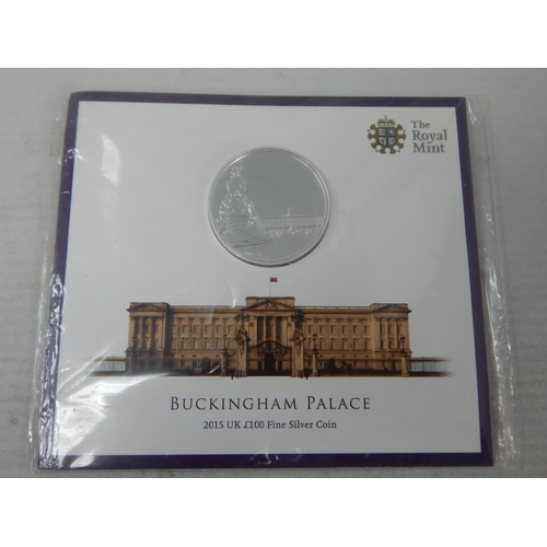 65 - Royal Mint 2015 Buckingham Palace UK Fine Silver £100 Coin in Sealed Pack of Issue