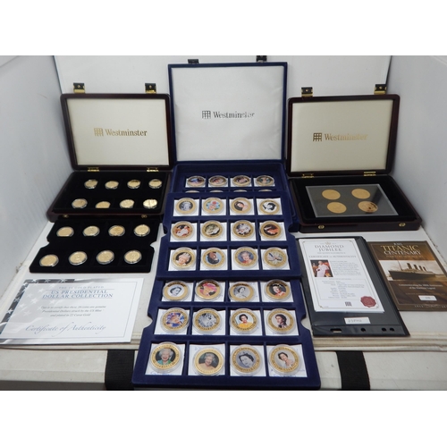 68 - Westminster Mint: The Gold Plated U.S Presidential Dollar Collection of 16 Coins together with The R... 