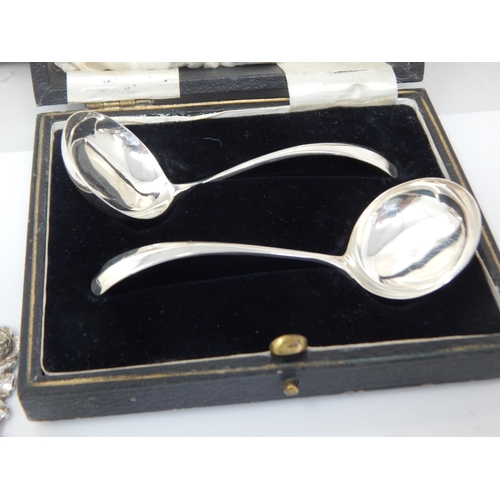 148M - A Cased Pair of Hallmarked Silver Sauce Ladles together with a Quantity of Hallmarked Silver Includi... 