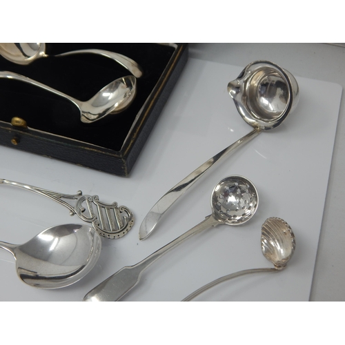 148M - A Cased Pair of Hallmarked Silver Sauce Ladles together with a Quantity of Hallmarked Silver Includi... 