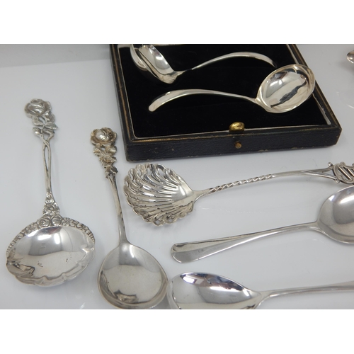 148M - A Cased Pair of Hallmarked Silver Sauce Ladles together with a Quantity of Hallmarked Silver Includi... 