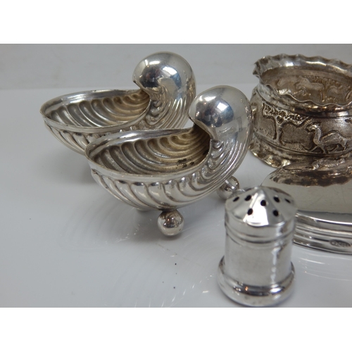 148O - A Quantity of Silver Including Salts, Peppers, Chinese Silver Burner, Cheroot Holder & Case etc: Var... 