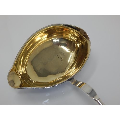 148V - George III Silver Punch Ladle with Lipped Gilded Bowl , Twisted Baleen Handle with Silver Pineapple ... 