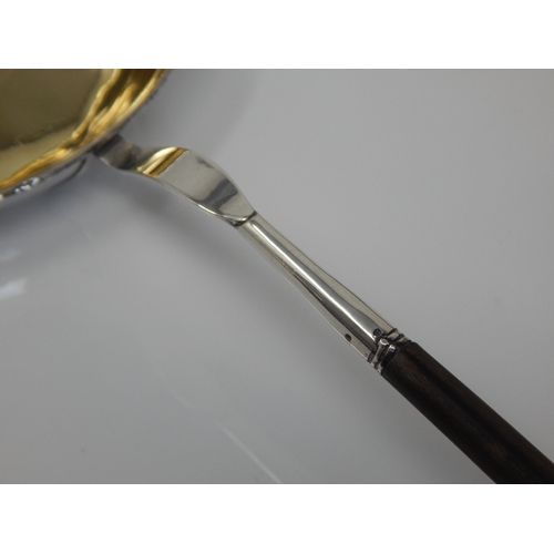 148V - George III Silver Punch Ladle with Lipped Gilded Bowl , Twisted Baleen Handle with Silver Pineapple ... 