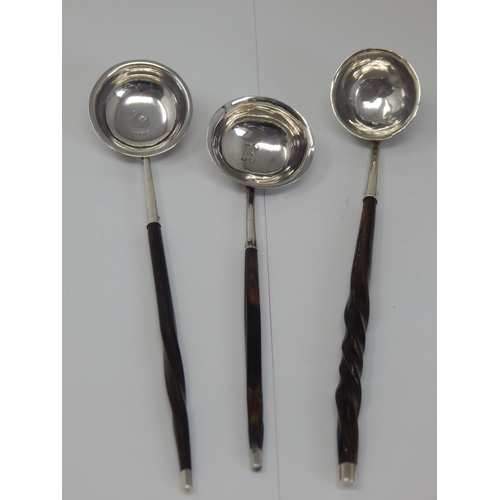 148Z - 3 x George III Hallmarked Silver Toddy Ladles with Baleen Handles & Silver Terminals: Longest 20cm