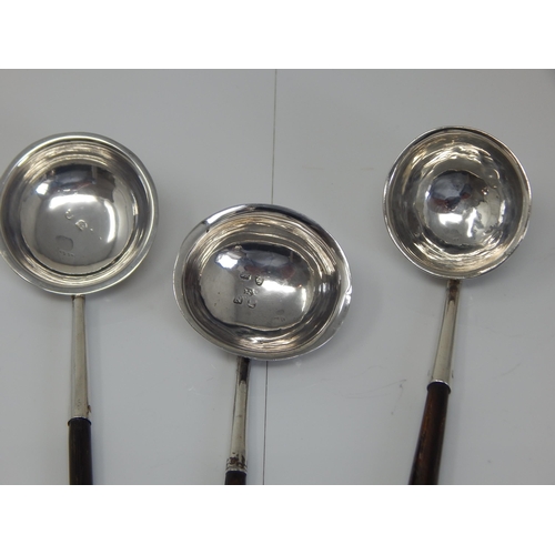 148Z - 3 x George III Hallmarked Silver Toddy Ladles with Baleen Handles & Silver Terminals: Longest 20cm