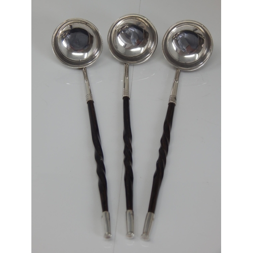 149 - A Set of Three 19th Century Silver Toddy Ladles with Twisted Baleen Handles & Silver Terminals: Leng... 