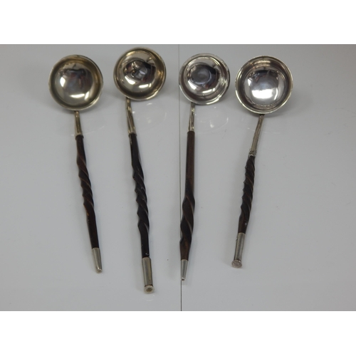 149A - 4 x 19th Century Silver Toddy Ladles with Twisted Baleen Handles & Silver terminals: Longest 21.5cm