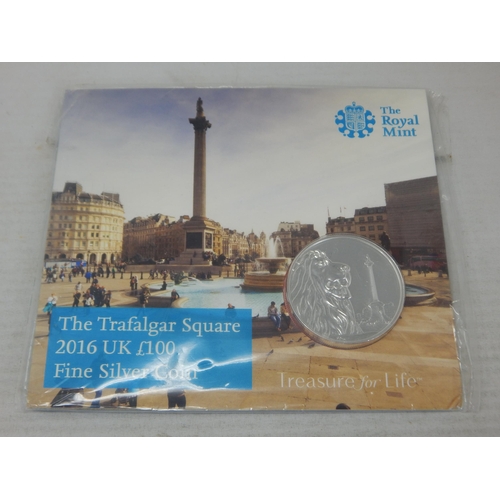 67 - Royal Mint 2015 Trafalgar Square UK Fine Silver £100 Coin in Sealed Pack of Issue