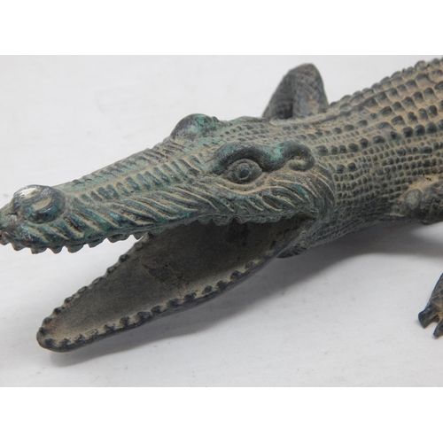 372 - Large Antique Bronze Alligator with Good Detail: Length 35cm