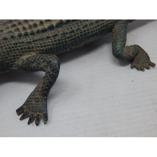 372 - Large Antique Bronze Alligator with Good Detail: Length 35cm