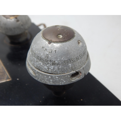 378 - WWI Shell Fuses Mounted on Wooden Board with Hallmarked Silver Plaque engraved Ypres 1915