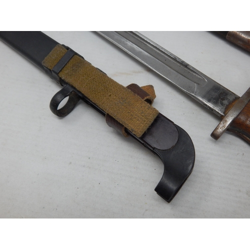 381 - 1913 Dated Bayonet & Scabbard: Length 56.5cm overall together with two further Bayonets.