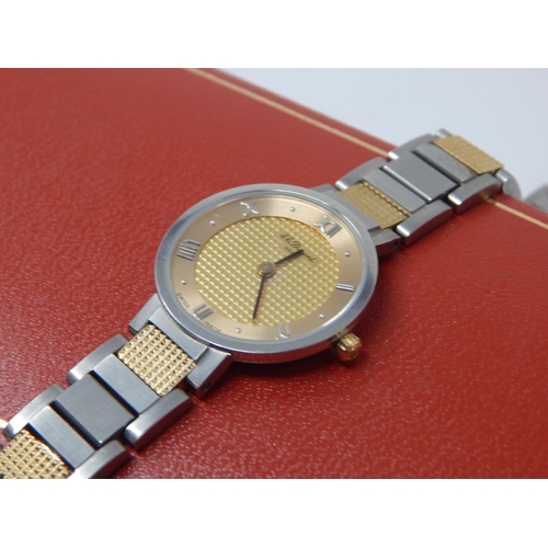 295B - S. J Dupont, Paris: Ladies Wristwatch, 198.21.2 on Two Tone Strap. Boxed with Booklet