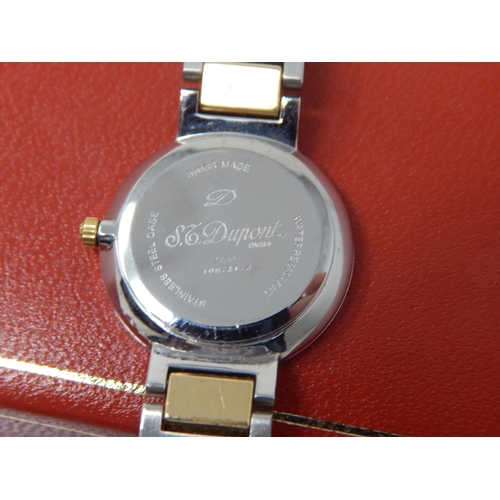 295B - S. J Dupont, Paris: Ladies Wristwatch, 198.21.2 on Two Tone Strap. Boxed with Booklet