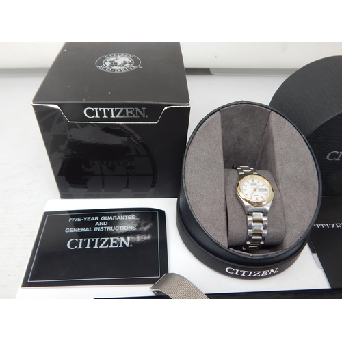 295C - Ladies Citizen Eco-Drive Wristwatch with Day/Date Aperture on Two Tone Bracelet in Original Case wit... 