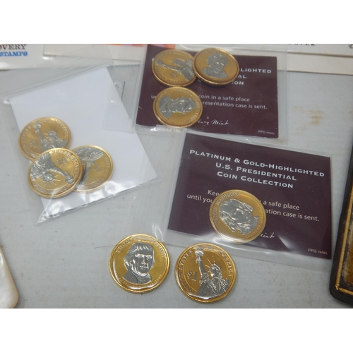 64 - 9 x Gold & Platinum Highlighted U.S Presidential Coins, A Quantity of First Day Covers Including 196... 