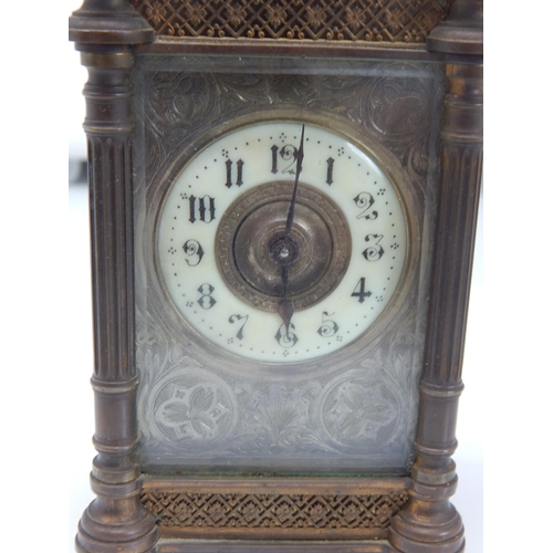 382 - A 19th Century Brass Cased Carriage Clock with White Enamel Dial.