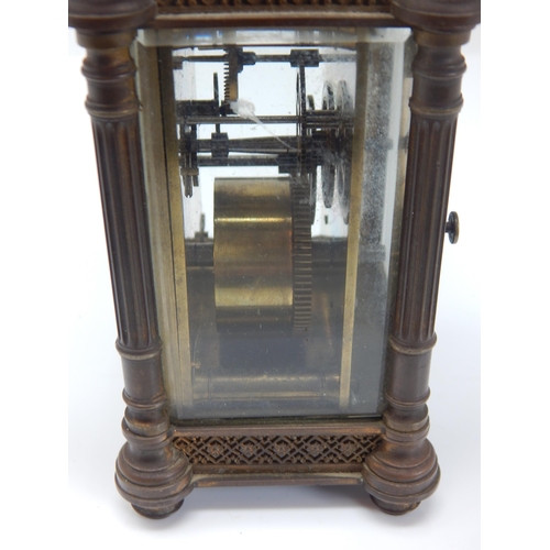 382 - A 19th Century Brass Cased Carriage Clock with White Enamel Dial.