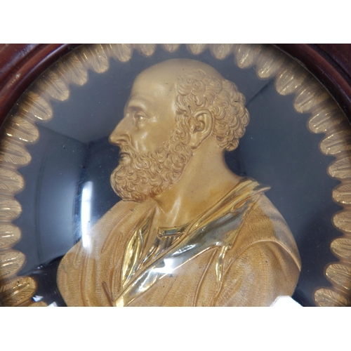 383 - A Pair of 19th Century Regency Ormolu Portrait Plaques of St Paul & Socrates in Circular Wooden Fram... 