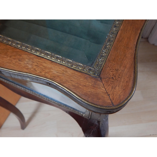 384 - 19th Century Bijouterie Table with Serpentine Brass Banded Top & Bevelled Glass on Cabriole Legs. Me... 