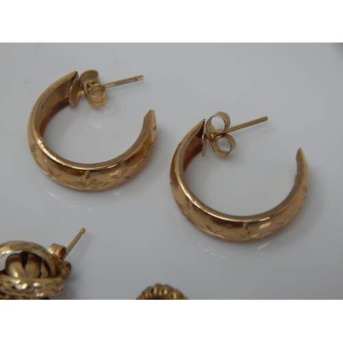 62 - 3 x Pairs of 9ct Gold Earrings: Weight 4.37g