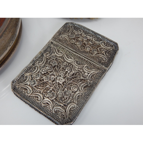 149J - Silver Bottle Coaster Hallmarked London 2000 together with a Filigree Silver Card Case & a Silver To... 