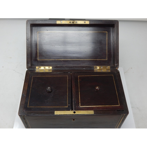 387 - 19th Century Mahogany Twin Division Tea Caddy with Intricate Brass Vacant Cartouche & Brass Banding.... 