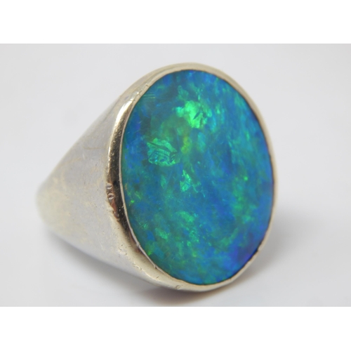 31 - 9ct White Gold Ring Set with a Large Opal 20mm x 18mm with Good Fire: Hallmarked London 1977: Ring S... 