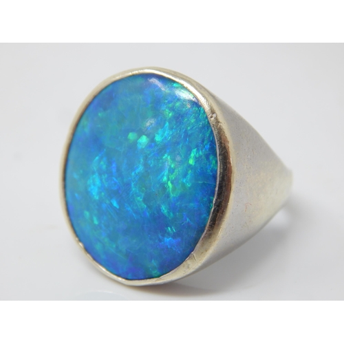 31 - 9ct White Gold Ring Set with a Large Opal 20mm x 18mm with Good Fire: Hallmarked London 1977: Ring S... 