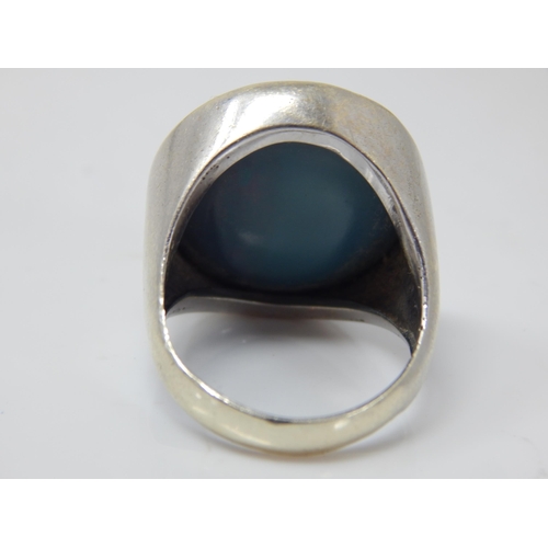 31 - 9ct White Gold Ring Set with a Large Opal 20mm x 18mm with Good Fire: Hallmarked London 1977: Ring S... 