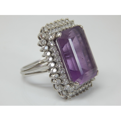 33 - 18ct Gold Ring Set with a Large Amethyst 18mm x 12mm within a Double Border of Round Brilliant Cut D... 