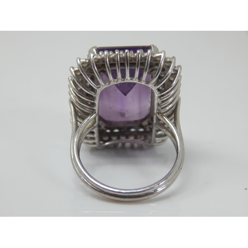 33 - 18ct Gold Ring Set with a Large Amethyst 18mm x 12mm within a Double Border of Round Brilliant Cut D... 