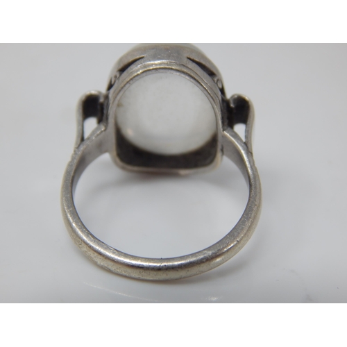 35 - 9ct White Gold Ring Set with a Moonstone 15mm x 10mm: Ring Size O: Gross weight 6.51g