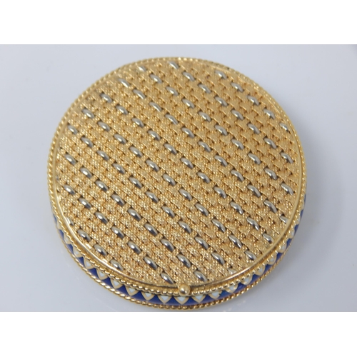 40 - 18ct Gold French Compact with a Band of Blue & White Diamond Pattern Enamel Decoration. The Interior... 