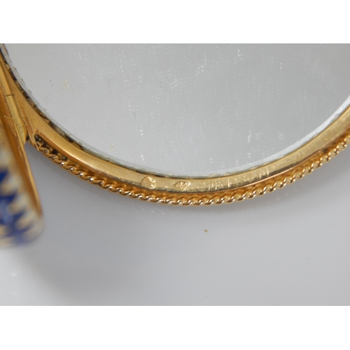 40 - 18ct Gold French Compact with a Band of Blue & White Diamond Pattern Enamel Decoration. The Interior... 