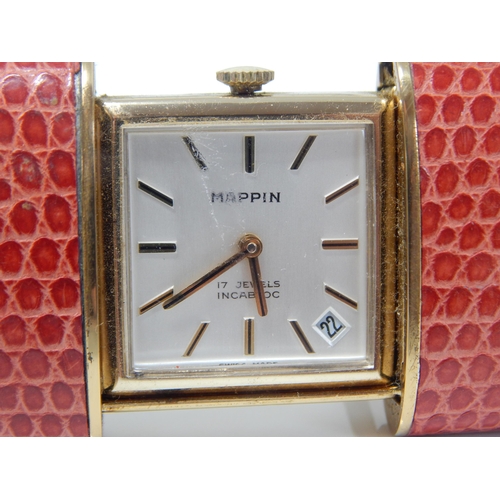 43 - MAPPIN 17 Jewel Manual Wind Purse Watch with Date Aperture in Crocodile Skin Case: Working when cata... 