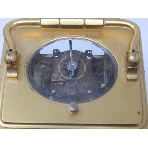 53 - 19th Century Brass Repeater Carriage Clock with White Enamel Dials: Height 12.5cm: Complete with Key... 