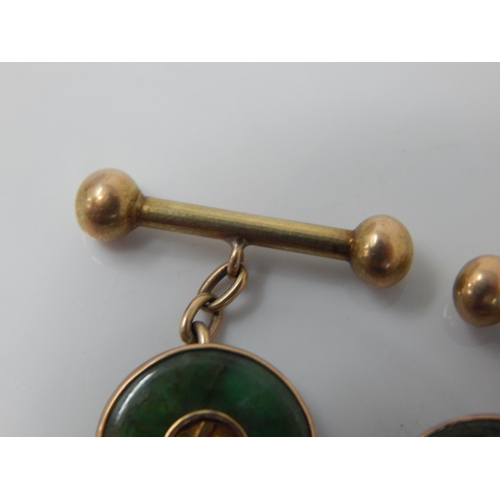 19 - A Pair of Chinese Gold & Jade Hallmarked Cufflinks. Gross weight 5.19g