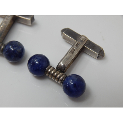 21 - GUCCI: A Pair of Silver & Lapis Lazuli Cufflinks Hallmarked London 1984 by Gucci